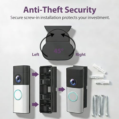 Adjustable Doorbell Angle Mount Compatible with R-ing Wired Doorbell Plus/Pro & Blink Video Doorbell, 0-45° Corner Mounting Bracket, Universal Left/Right Door Holder for Home & Apartment