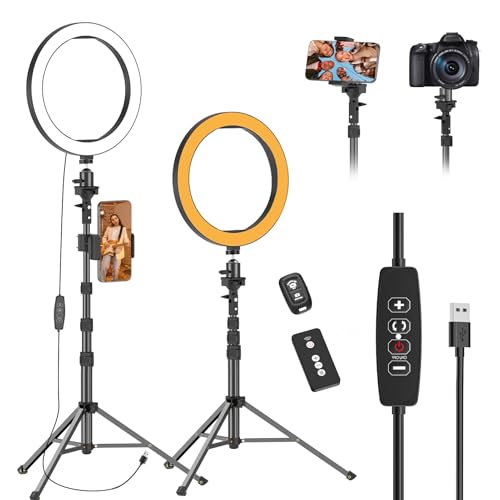 EMART 10" Ring Light with 55" Extendable Tripod Stands and Phone Holder, Dimmable LED Circle Round Light for Selfie Camera Photography/Makeup/YouTube Video/Vlogging/Live Streaming - size: 10 inches