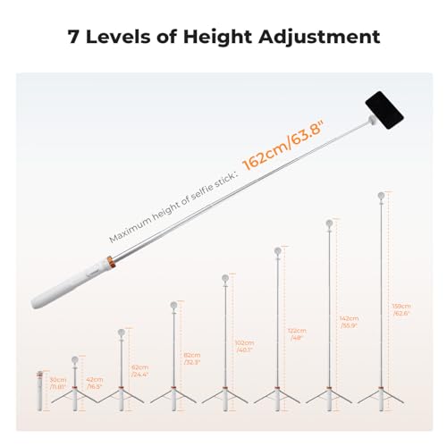 K&F CONCEPT 63'' Magnetic Selfie Stick Tripod, Lightweight Cellphone Stand with Wireless Remote, Compatible with iPhone 17 Pro Max/16/15/14/13/12 Series and All Phones - color: White