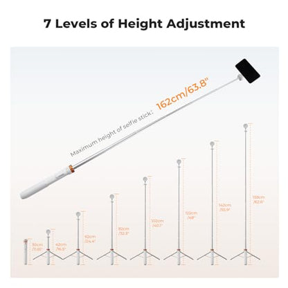 K&F CONCEPT 63'' Magnetic Selfie Stick Tripod, Lightweight Cellphone Stand with Wireless Remote, Compatible with iPhone 17 Pro Max/16/15/14/13/12 Series and All Phones - color: White
