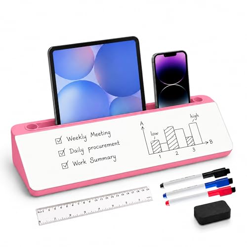 Desktop Whiteboard, Glass Dry Erase Board, Desk Board Buddy,Computer Keyboard Stand,Desk Whiteboard Organizer for Home,Office,School Supplies (Pink) - color: Pink