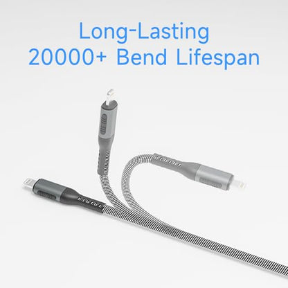 2 in 1 USB C to USB C and Lightning Cable 100W Max 4FT 1Pack,Multi Cable Simultaneous Fast Charging Compatible with MacBook Air/Pro/iPad/iPhone 17/16/15/14/13/12,Galaxy S26/S25/24/Pixel 10 and More - color: Grey, size: 4FT