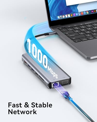 USB C Docking Station Dual Monitor for Laptop, LIONWEI 14-in-1 USB-C Hub with Triple Display, 2 HDMI + VGA, Ethernet, 6 USB A/C 3.0/2.0, PD, SD/TF, Audio, USBC Dock for Surface/HP/Dell/Lenovo/MacBook - color: 2 HDMI+VGA+ethernet
