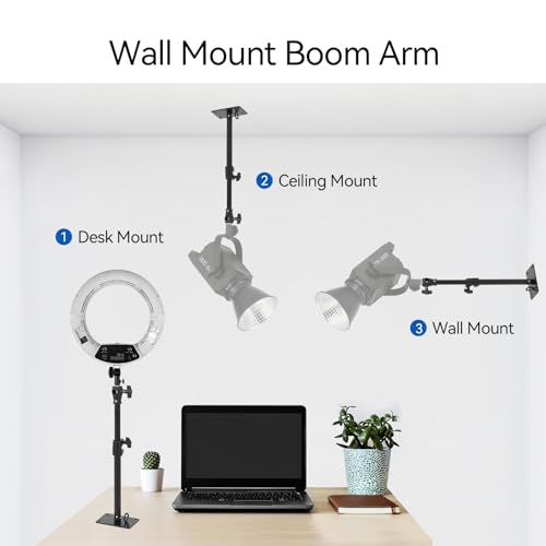 PHOCUS Photography Studio Wall Mount Boom Arm, 22 Inch Adjustable Camera Ceiling Mount Light Stand with 1/4" to 3/8" Threaded Stud for Video Ring Light, Monolight, Softbox, Flash (22 inch) - size: 22 inch