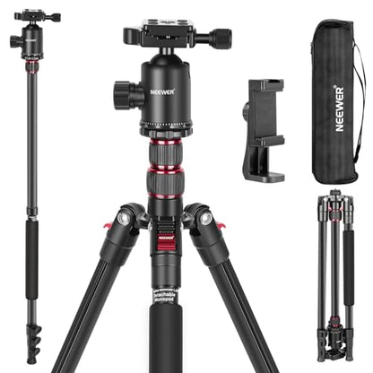 NEEWER 77 inch Camera Tripod Monopod for DSLR, Phone with 360° Panoramic Ball Head, 2 Axis Center Column, Arca Type QR Plate, Bag, Compact Aluminum Lightweight Travel Tripod 34lb Max Load, TP77 - style: Travel Tripod