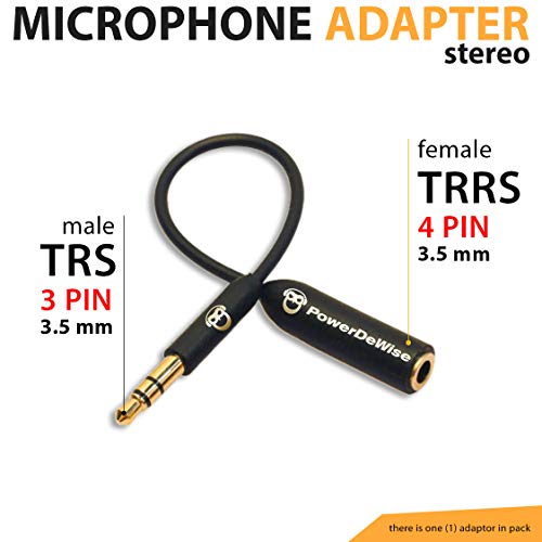 PowerDeWise TRRS to TRS Aux Male to Female Adapter Stereo - TRRS Adapter for iPhone and Android - Microphone 3.5mm Jack Adapter - Male Female Adapter for Lavalier Lapel Microphone