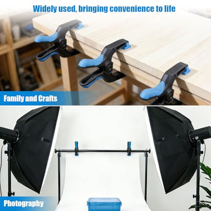 24 Pack 3 inch Heavy Duty Spring Clamps, Small Plastic Clamps for Woodworking, Backdrop, Photography, Backdrop Stand, Crafts with 1.5 inch Jaw opening
