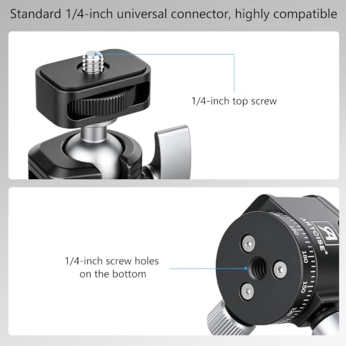 SH22 Mini Ball Head – Compact 360° Rotating Camera Mount with 1/4" Screw, Cold Shoe Accessory Holder, 90° Tilt for DSLR, Mirrorless, Smartphones and Lighting Accessories