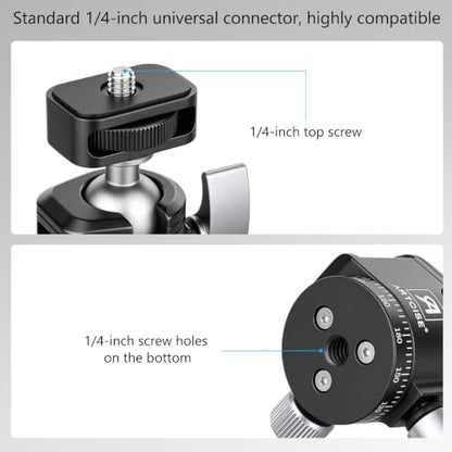 SH22 Mini Ball Head – Compact 360° Rotating Camera Mount with 1/4" Screw, Cold Shoe Accessory Holder, 90° Tilt for DSLR, Mirrorless, Smartphones and Lighting Accessories