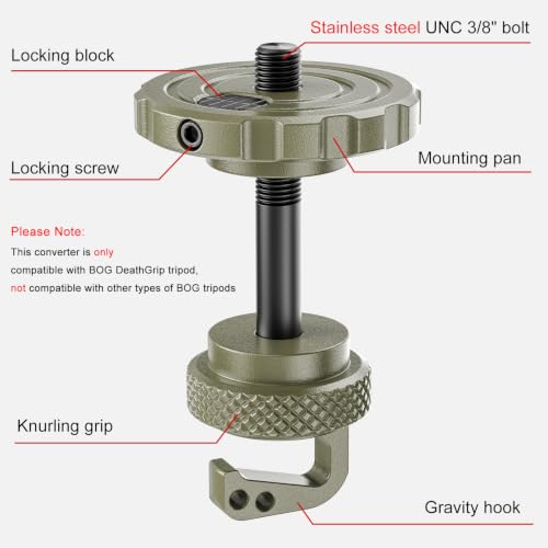 EVUMO Ball Head Conversion Kit for BOG DeathGrip Tripod, 6061-T6 Aluminum Ball Head Converter Adapter and Arca Swiss Saddle Mount Plate Complete Kit Combo for BOG Shooting Tripod (Green) - color: Green