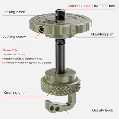 EVUMO Ball Head Conversion Kit for BOG DeathGrip Tripod, 6061-T6 Aluminum Ball Head Converter Adapter and Arca Swiss Saddle Mount Plate Complete Kit Combo for BOG Shooting Tripod (Green) - color: Green