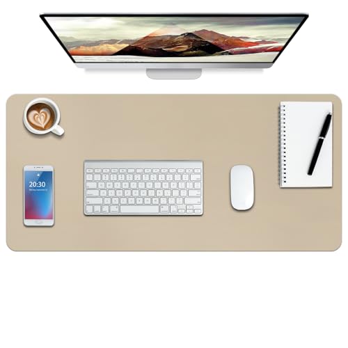 Boutilon Leather Desk Pad Protector,Non-Slip Mouse Pad,Laptop Desk Pad,Office Mouse Mat,Waterproof Leather Desk Blotter,Desk Writing Pad for Office and Home (S-Beige,24"x 14") - color: Beige, size: 14" x 24"