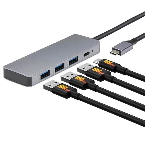 Amazon Basics USB 3.2/3.1 Gen 2 Multiport USB C Hub Dock, 10Gbps, USB-C to 1xUSB-C/3xUSB-A, Works with Windows/Mac, Silver, Black - size: 1