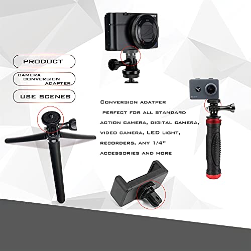Niewalda Aluminum Camera Tripod Mount Adapter,2pcs ¼-20 Conversion Adapter for Tripod, Suitable for GoPro Hero/Sony/ Insta360 X3/ Sjcam/Action Camera and Other Standard 1/4 inch Accessories - color: black