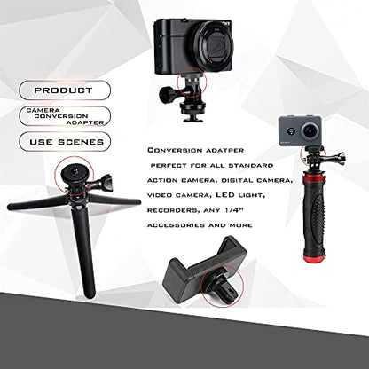 Niewalda Aluminum Camera Tripod Mount Adapter,2pcs ¼-20 Conversion Adapter for Tripod, Suitable for GoPro Hero/Sony/ Insta360 X3/ Sjcam/Action Camera and Other Standard 1/4 inch Accessories - color: black