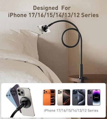 Magnetic Gooseneck Phone Holder Mount for iPhone 17/16/15/14/13/12 - Magnetic Stand Tabletop Clamp 360°Rotation Adjustable for Office/Home Compatible with iPhone 17 16 15 14 13 12 Mini Plus Pro Max - style: Mount + Black
