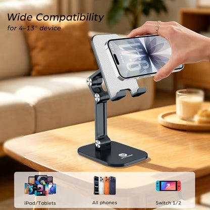 OCYCLONE Phone Stand, Foldable Cell Phone Stand Holder for Desk Office Accessories Adjustable Height and Angle iPhone Stand Compatible with 4"-13" Phones iPad Tablet - Black - color: Black