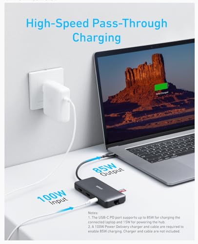 Anker Laptop Docking Station Dual Monitor, 8-in-1 USB C Hub, 4K Dual Monitor with 2 HDMI, 1 Gbps Ethernet Hub, 85W Power Delivery, SD Card Reader, for XPS and More (Charger not Included) - style: 8 in 1 【2 HDMI + Ethernet】