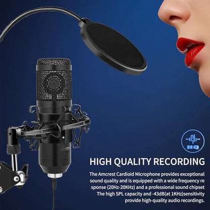 GUHUS USB Condenser Microphone,Computer PC Microphone Kit with Adjustable Boom Arm Stand Shock Mount for YouTube Vocal Gaming Streaming