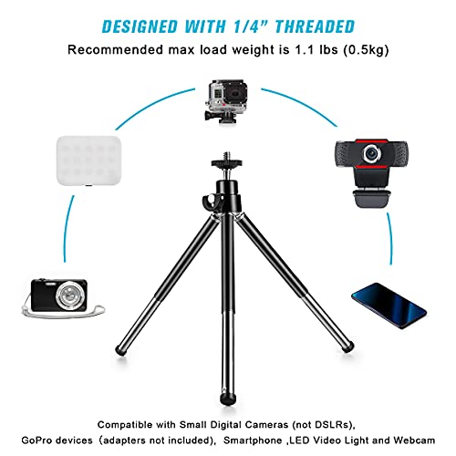 Mini Tripod for Webcam and Phone, Metal Extendable Webcam Stand with Phone Holder, Tripod for Webcam - color: Black