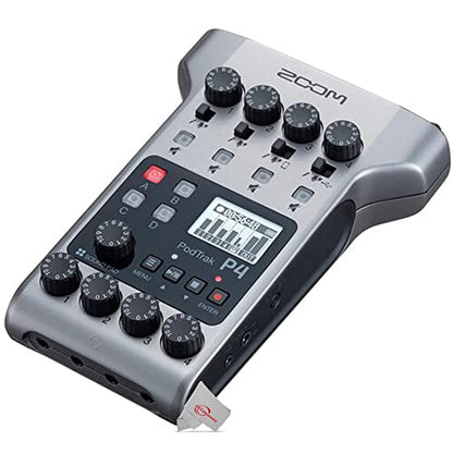 Zoom PodTrak P4 Portable Multitrack Podcast Recorder + 4x Pig Hog 8mm XLR Microphone Cable Male to Female 6 Ft + Accessory Kit