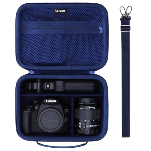 Camera Case Bag Compatible with Canon EOS Rebel T7/R50/R6 Mark II/R100/R50 V/T6/R8/R10/R5 Mark II/RP/R7/5D Mark IV/SL3/R5/T100 DSLR Camera, Len and Tripod with 4 Dividers and Shoulder Strap, Navy Blue - color: Navy Blue, size: Small