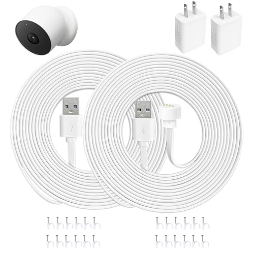 26FT Power Cable and Adapter for Google Nest Cam Outdoor or Indoor (Battery), Weatherproof Charging Cord with Durable Charger – Long-Length for Maximum Flexibility 2 Pack - size: 26 FT, style: 2 Pack