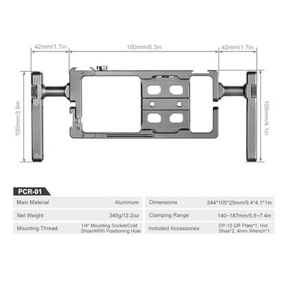 PCR-01 Smartphone Cage Universal Phone Video Rig Kit with Handle, Phone Stabilizer for Video Recording Cell Phone Filming Accessories
