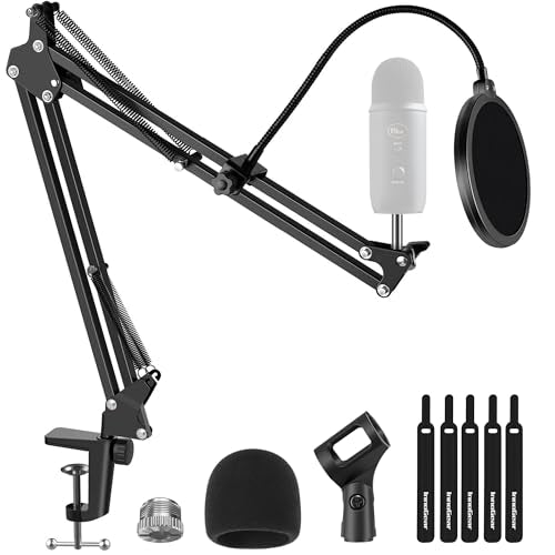 InnoGear Mic Stand for Blue Yeti, Heavy Duty Microphone Stand with Microphone Windscreen and Dual Layered Mic Pop Filter Suspension Boom Scissor Arm Stands for Blue Spark and Other Mics, Large - size: Large
