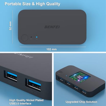 BENFEI USB 3.0 Switch, USB Switch 2 Computers Share 4 USB for PC, Mouse, Keyboard, Printer, Scanner, USB KVM Switch Selector Compatible with Windows, Mac, Linux - style: Switch USBA*4