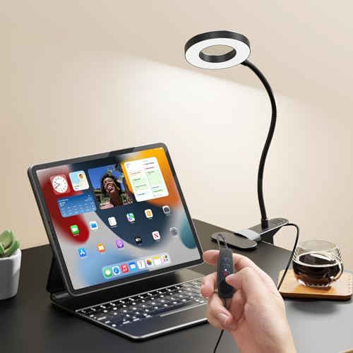 LED Desk Lamp Clip on Light with 3 Color Modes 10 Brightness Ring/Clamp Light 360° Adjustable Neck Dimmable Eye Protection Desk Lamps for Home Office - style: Ring Clip-on Desk Lamp