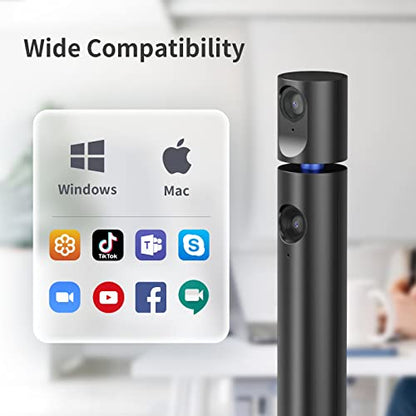 CZUR Halo Streaming Dual Webcam, Professional USB Web Camera 1080P with Microphone, 90° View Computer Camera, Plug & Play, Compatible with Windows/Mac, for TikTok/YouTube/Yahoo Messenger