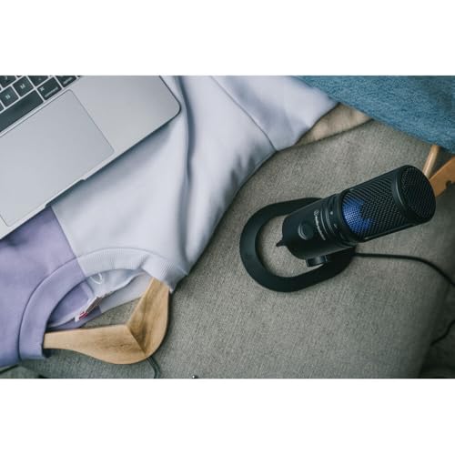 Audio-Technica AT2020USB-X Cardioid Condenser USB Microphone, Black + PodMaster Boom Broadcast/Podcast Boom Arm Mic Stand + Microfiber Cleaning Cloth + Goby Labs Microphone Cleaner