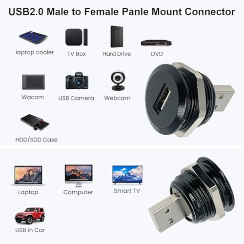 PENGLIN 2PCS USB2.0 Male to Female Panel Mount Connector, USB 2.0 Plug to Socket Pass Through Connector Converter High-Speed Data Transfer - size: USB 2.0(2PCS)-Single port