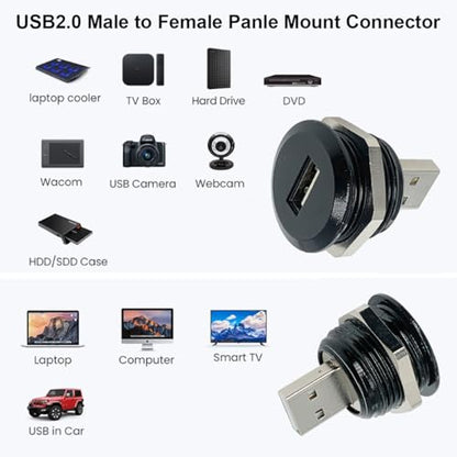 PENGLIN 2PCS USB2.0 Male to Female Panel Mount Connector, USB 2.0 Plug to Socket Pass Through Connector Converter High-Speed Data Transfer - size: USB 2.0(2PCS)-Single port