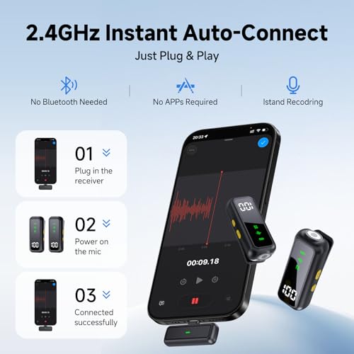 Wireless lavalier Microphone for iPhone 15 16 17 pro Android Phone Mini Mics,130ft 48h Battery, Noise Canceling Lapel Mic System for Sport Speaker Recording Video Facebook tiktok Outdoor