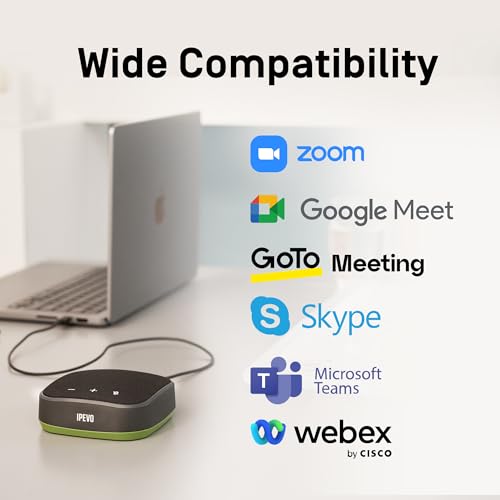 IPEVO VC-A10 USB Portable Speakerphone, Conferencing, Video Calls, Online Meetings, Hybrid Work, Meeting Rooms, Noise Reduction Microphone, 360° Voice Coverage, Easy Setup, Compatible with Teams, Zoom