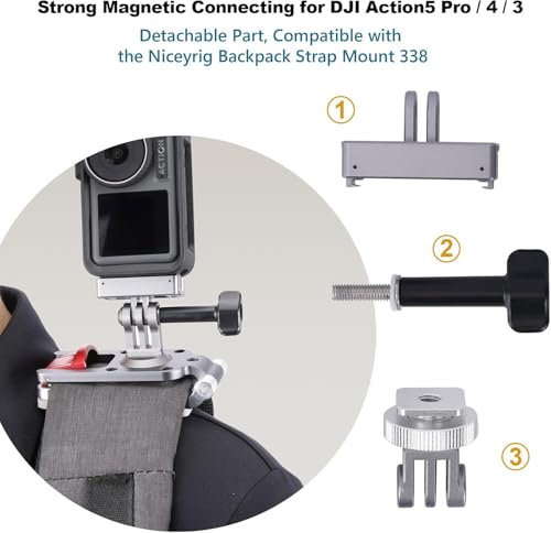 NICEYRIG Magnetic Latch Mount for DJI Action 5 Pro / 4/3, with Removable Cold Shoe & Tripod Mount Holder Compatible with Tripod, Selfie, DSLR Camera, Vlogging - 587 - color: Upgraded quick mount