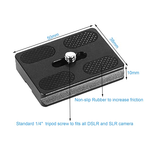 Regetek Aluminum PU-50 Quick Release Plate with 1/4" Screw, Universal Slide-in 50mm*38mm QR Plate for Manfrotto Arca Swiss Benro Acratech Kirk Wimberley Gitzo RRS Markins SUNWAYFOTO SIRUI(Pack of 2)