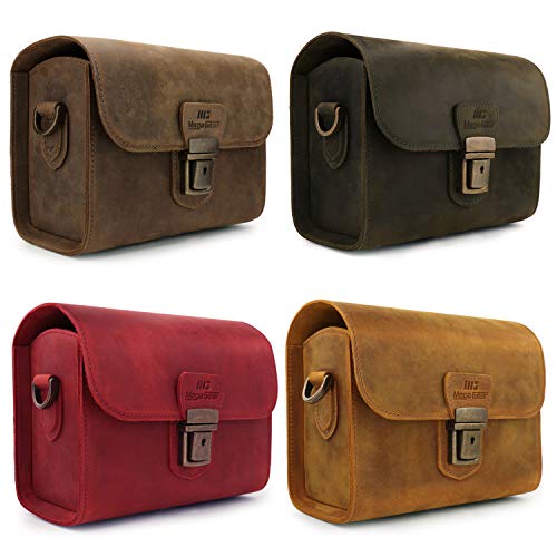 MegaGear Pebble Genuine Leather Camera Messenger Bag for Mirrorless, Instant and DSLR Cameras - color: Olive