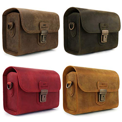 MegaGear Pebble Genuine Leather Camera Messenger Bag for Mirrorless, Instant and DSLR Cameras - color: Maroon