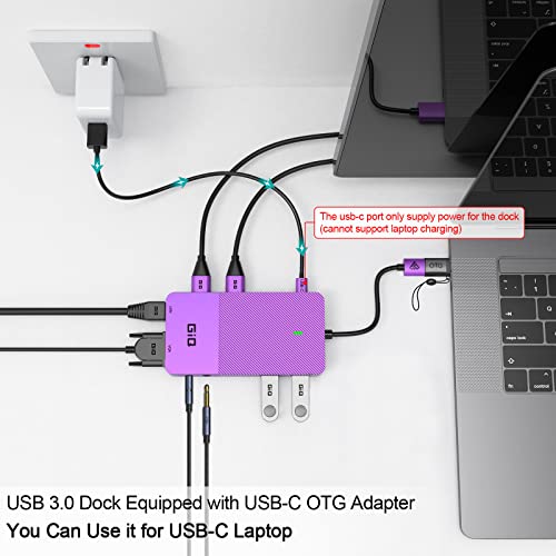 USB Docking Station GIQ USB C HUB USB 3.0 to Dual HDMI VGA Adapter Triple Display USB C Laptop Docking Station Dual Monitor HDMI Splitter Extender Compatible with MacBook M1 M2 M3 M4 M5 USB Dock - color: Purple