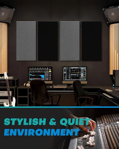 4Pack Fiberglass Acoustic Panels, Self Adhesive Sound Proof Foam Panels for Walls, Sound Dampening Panels for Studios, Office, Home Theater Soundproofing Absorbing Noise Reducing, 23.6x11.8x2.5" Black