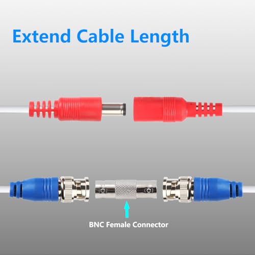 150ft 4 Pack BNC Video Power Cable for CCTV Systems - Includes 8 BNC Adapters & 100 Cable Clips - White - size: 150 FT