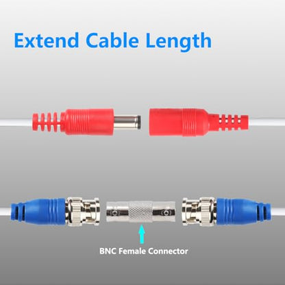 BNC Cable 100ft 4 Pack BNC Video Power Cable,Security Camera Cable for CCTV Camera DVR Security Systems(Included 8X BNC Adapters,100 Pcs Cable Clips)-White - size: 100 FT