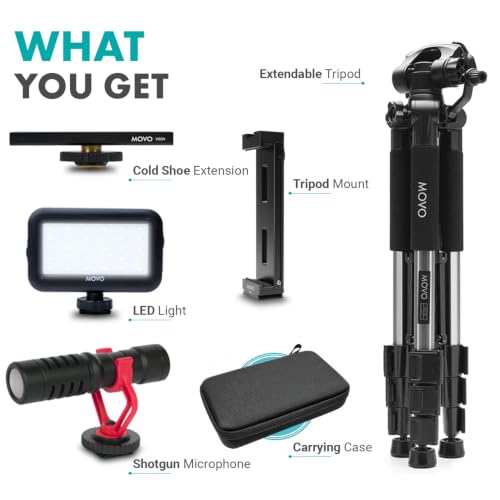 Movo Tablet Vlogging Kit for iPad Pro, Air, Mini & Android Tablets – Full-Size Tripod, Mic, LED Light & Tablet Mount – YouTube Starter Kit for Content Creators