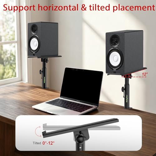 Studio Monitor Stands Tilt Clamp-on Desktop Speaker Stand 10.4"-15.4" Height Adjustable 12° Tilt Home Audio, Set of 2 - size: 12°Tilt Setting