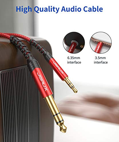 JSAUX 1/4 to 1/8 Cable Stereo Audio Cable 10FT, 6.35mm 1/4" Male to 3.5mm 1/8" Male TRS Bidirectional Stereo Audio Cable Jack for Guitar, Home Theater Devices, Speaker and Amplifiers-Red - color: Red, size: 10ft