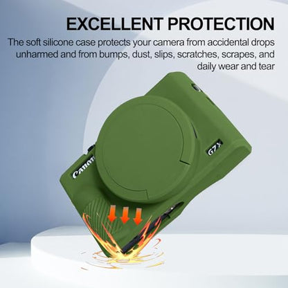 Easy Hood Case for Canon Powershot G7 X Mark III Digital Camera, Soft Silicone Protective Cover with Removable Lens Cover for Canon Powershot G7X Mark III DSLR Camera (Green) - color: Green