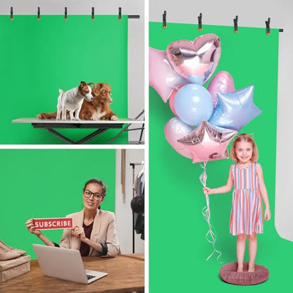 Forlogic Green Screen Backdrop Kit with Stand, 8x5.3ft Portable GreenScreen Background Stand for Streaming Video and Photography Shoots - size: 8*5.3FT